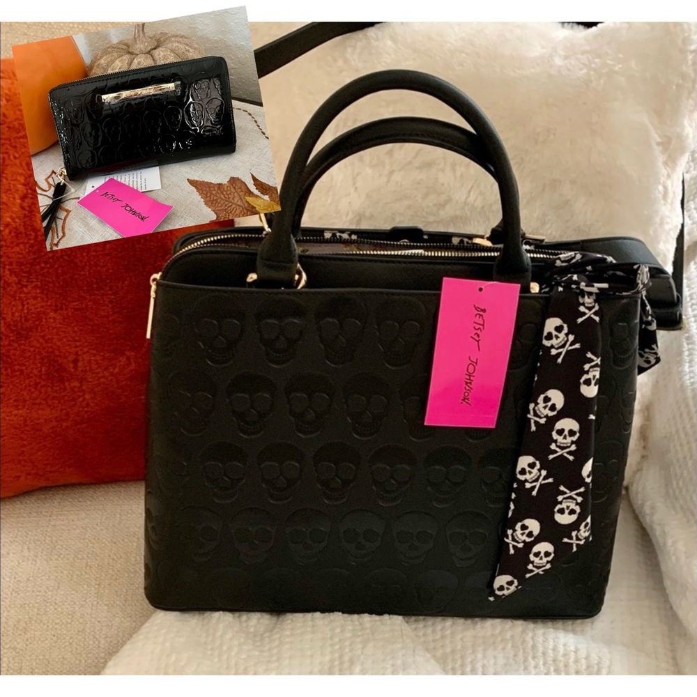 Betsey Johnson Embossed Skull Handbag Set